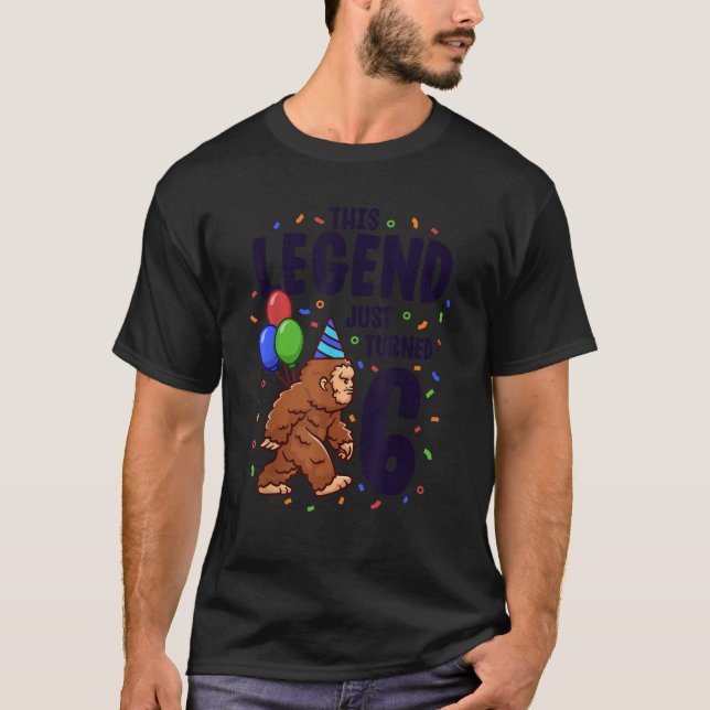 Bigfoot Birthday Party 6 Years Old Sasquatch Theme T-Shirt (Front)