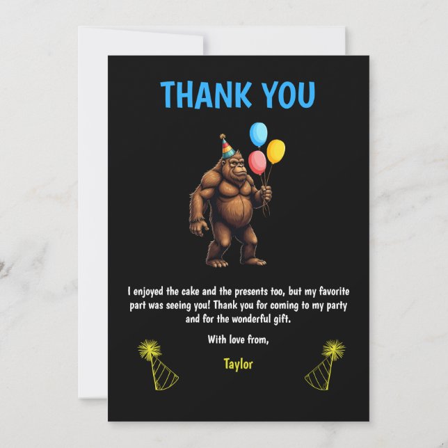 Bigfoot Birthday Party - It’s My Birthday Thank You Card (Back)
