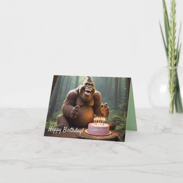 Bigfoot Birthday Surprise – Cute Sasquatch Card (Front)