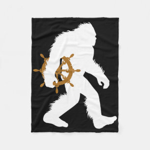 Bigfoot Boat Captain Sasquatch Holding Ship Wheel Fleece Blanket