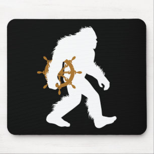 Bigfoot Boat Captain Sasquatch Holding Ship Wheel Mouse Pad