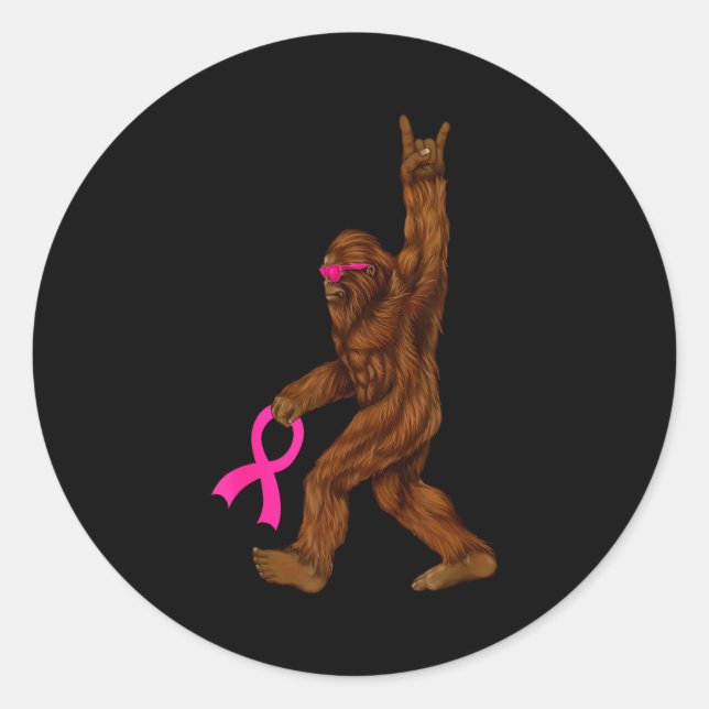 Bigfoot Breast Cancer Funny Sasquatch Nk Ribbon  Classic Round Sticker (Front)