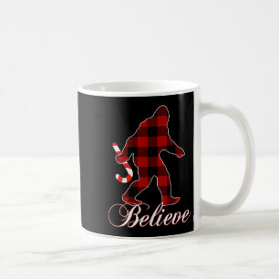 Bigfoot Buffalo Plaid Believe Candy Cane Christmas Coffee Mug