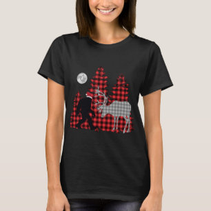 Bigfoot Buffalo Plaid Christmas Trees and Reindeer T-Shirt