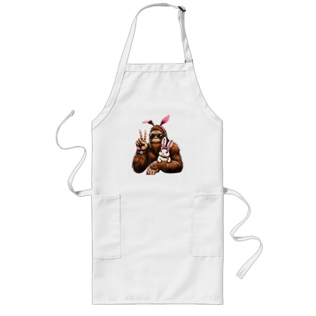 Bigfoot Bunny Funny Easter Day Sasquatch Long Apron (Front)