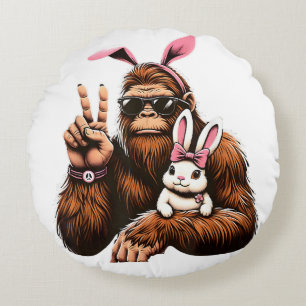 Bigfoot Bunny Funny Easter Day Sasquatch Round Cushion