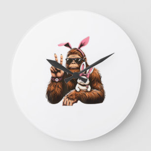 Bigfoot Bunny Funny Easter Day Sasquatch T-Shirt Large Clock