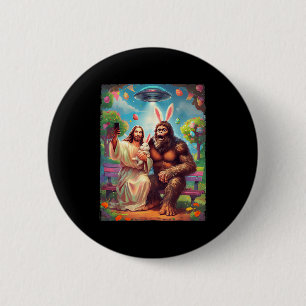 Bigfoot bunny funny easter jesus sasquatch selfie 6 cm round badge
