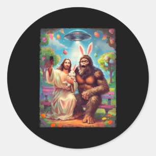 Bigfoot bunny funny easter jesus sasquatch selfie  classic round sticker