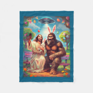 Bigfoot bunny funny easter jesus sasquatch selfie fleece blanket