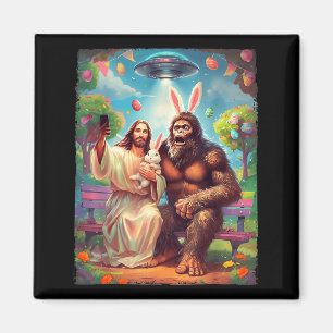 Bigfoot bunny funny easter jesus sasquatch selfie magnet