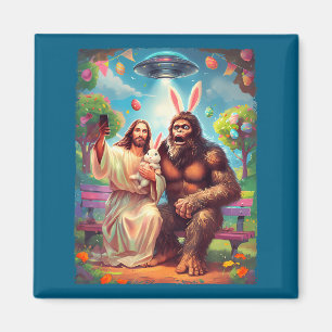 Bigfoot bunny funny easter jesus sasquatch selfie magnet
