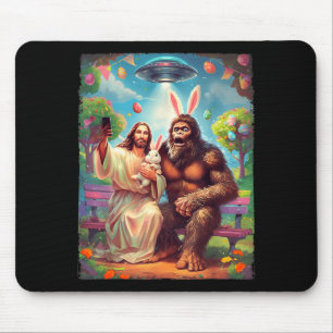 Bigfoot bunny funny easter jesus sasquatch selfie mouse pad