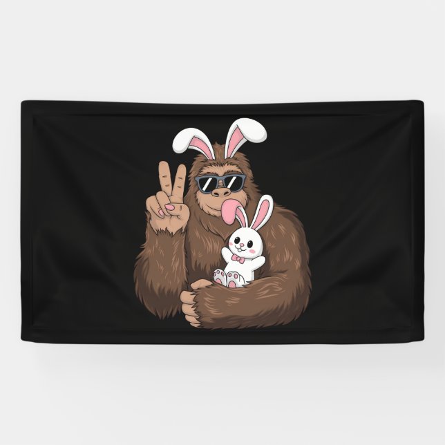 Bigfoot Bunny Rabbit Funny Easter Day Sasquatch Banner (Horizontal)
