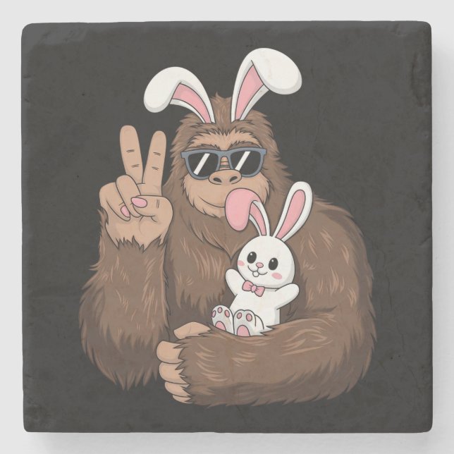 Bigfoot Bunny Rabbit Funny Easter Day Sasquatch Stone Coaster (Front)