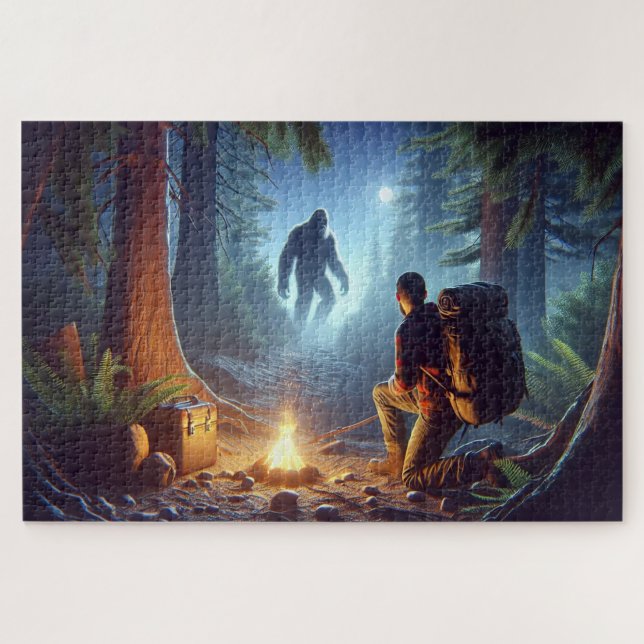 Bigfoot Campfire Encounter, Bigfoot in the shadows Jigsaw Puzzle (Horizontal)