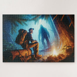 Bigfoot Campfire Encounter, Bigfoot in the shadows Jigsaw Puzzle