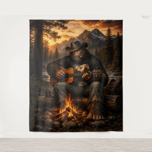 Bigfoot Campfire Guitar Player Tapestry