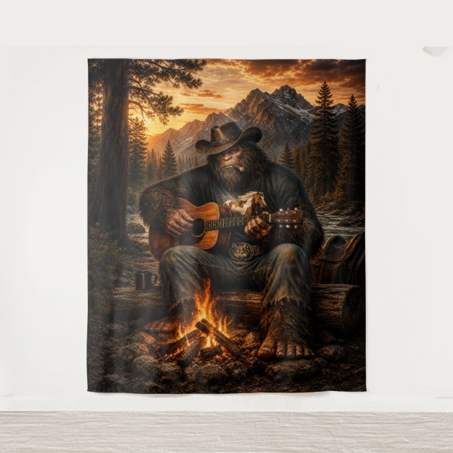 Bigfoot Campfire Guitar Player Tapestry (Front)