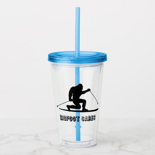 Bigfoot Cares Telemark Skiing Acrylic Tumbler (Front)