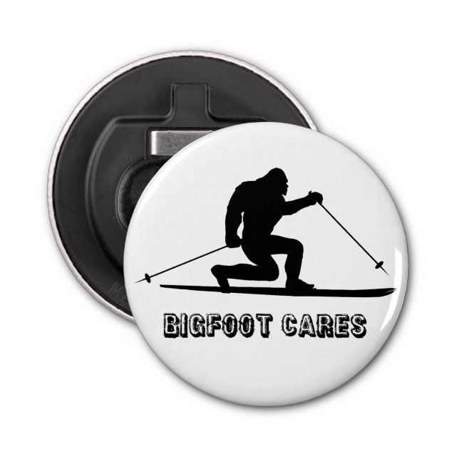 Bigfoot Cares Telemark Skiing Bottle Opener (Front)