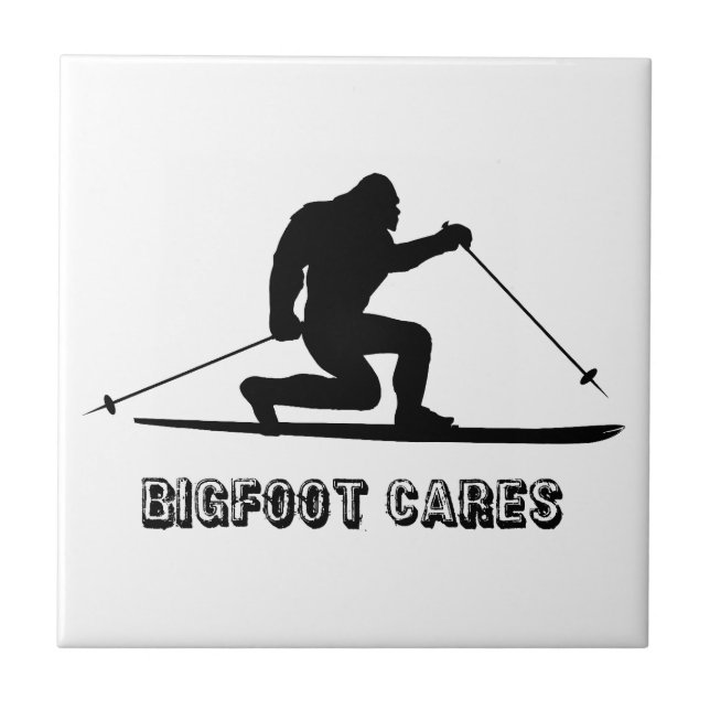 Bigfoot Cares Telemark Skiing Ceramic Tile (Front)