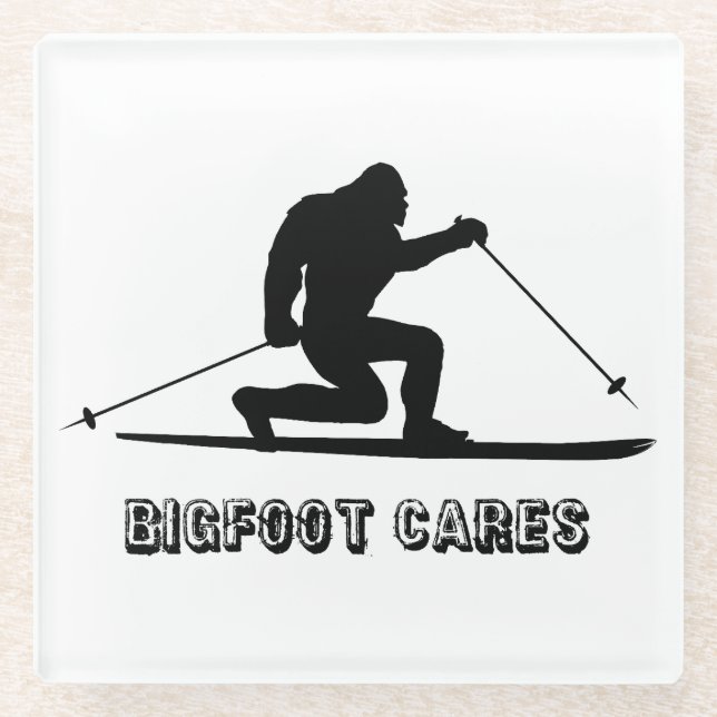 Bigfoot Cares Telemark Skiing Glass Coaster (Front)