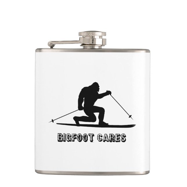 Bigfoot Cares Telemark Skiing Hip Flask (Front)