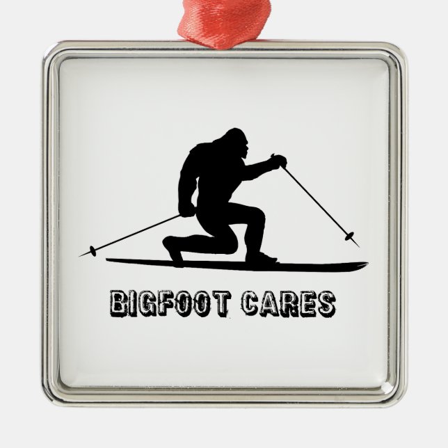 Bigfoot Cares Telemark Skiing Metal Ornament (Front)