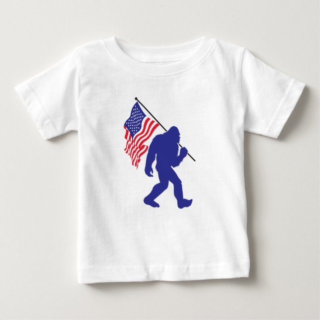 Bigfoot Carrying an American Flag Baby T-Shirt (Front)