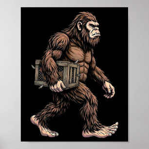 Bigfoot Carrying Chicken Crate Sasquatch Farm Humo Poster