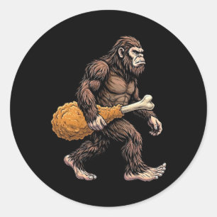 Bigfoot Carrying Chicken Drumstick Sasquatch Lover Classic Round Sticker