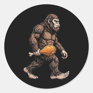 Bigfoot Carrying Chicken Drumstick Sasquatch Lover Classic Round Sticker