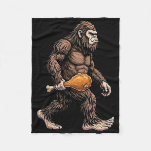 Bigfoot Carrying Chicken Drumstick Sasquatch Lover Fleece Blanket