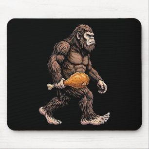 Bigfoot Carrying Chicken Drumstick Sasquatch Lover Mouse Pad
