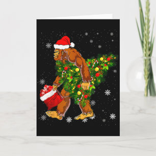 Bigfoot Carrying Christmas Tree Sasquatch Believer Card