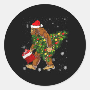 Bigfoot Carrying Christmas Tree Sasquatch Believer Classic Round Sticker