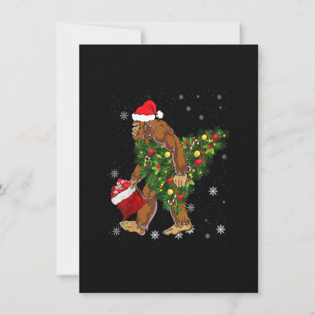 Bigfoot Carrying Christmas Tree Sasquatch Believer Invitation (Front)