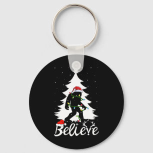 Bigfoot Carrying Christmas Tree Sasquatch Believer Key Ring