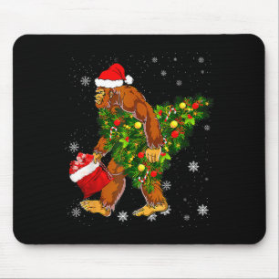 Bigfoot Carrying Christmas Tree Sasquatch Believer Mouse Pad