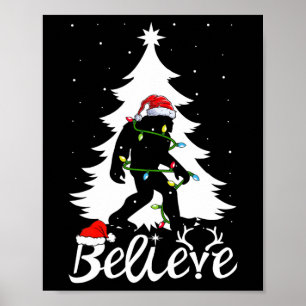 Bigfoot Carrying Christmas Tree Sasquatch Believer Poster