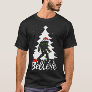 Bigfoot Carrying Christmas Tree Sasquatch Believer T-Shirt
