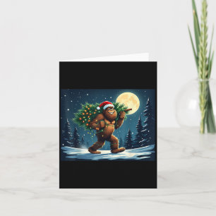 Bigfoot Carrying Christmas Tree Sasquatch Holiday Card