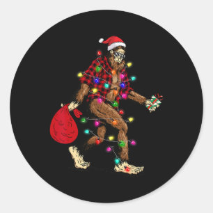 Bigfoot Carrying Christmas Tree Sasquatch Pajama  Classic Round Sticker