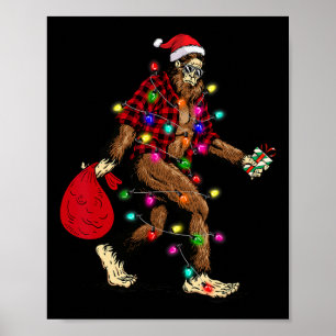 Bigfoot Carrying Christmas Tree Sasquatch Pajama Poster