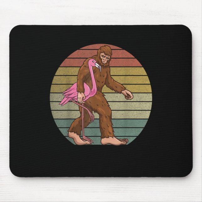 Bigfoot Carrying Flamingo Women Men Sasquatch Funn Mouse Pad (Front)