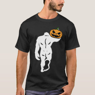 Bigfoot Carrying Pumpkin Funny Halloween Costume T-Shirt