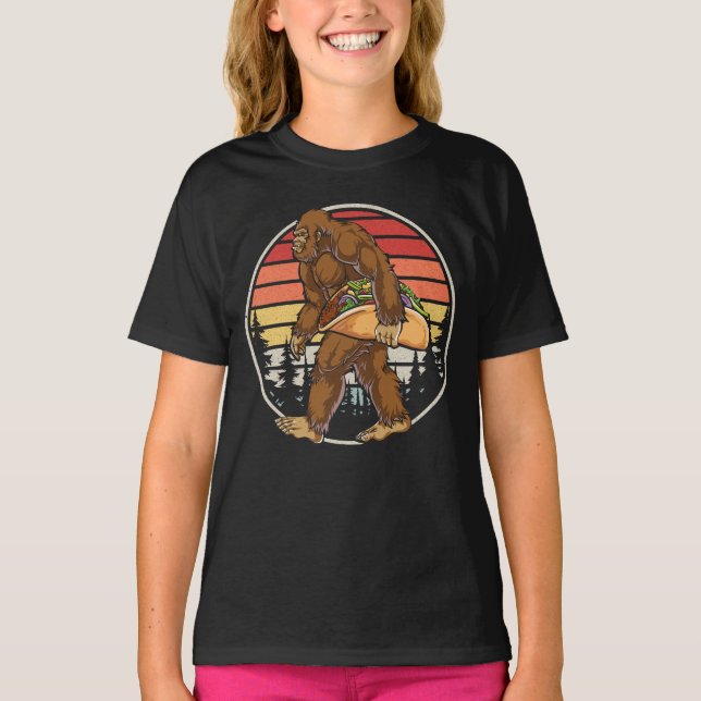 Bigfoot Carrying Taco Girl T-Shirt (Front)