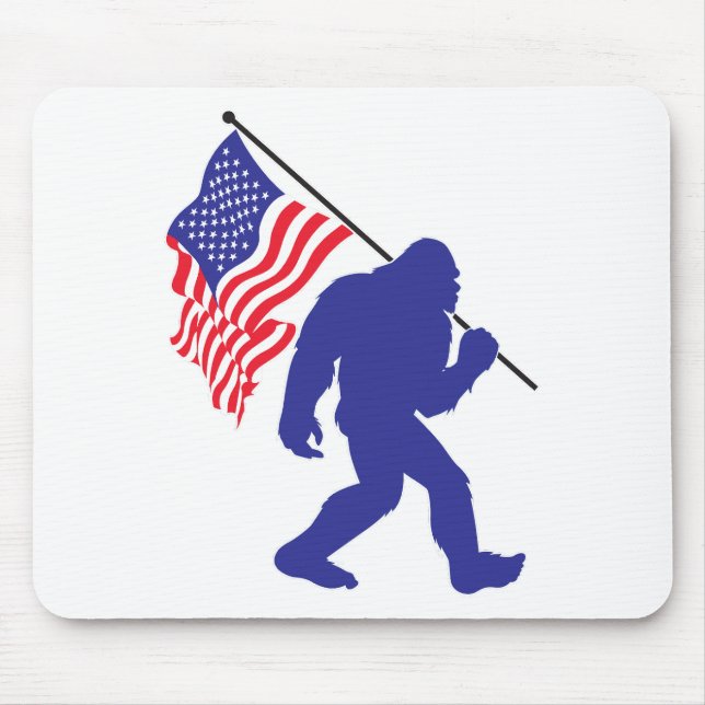 Bigfoot Carrying the American Flag Mouse Pad (Front)