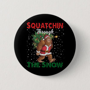Bigfoot Christmas Funny Squatchin Through The Snow 6 Cm Round Badge